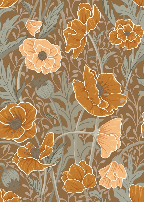 Rustic Poppies - Brown