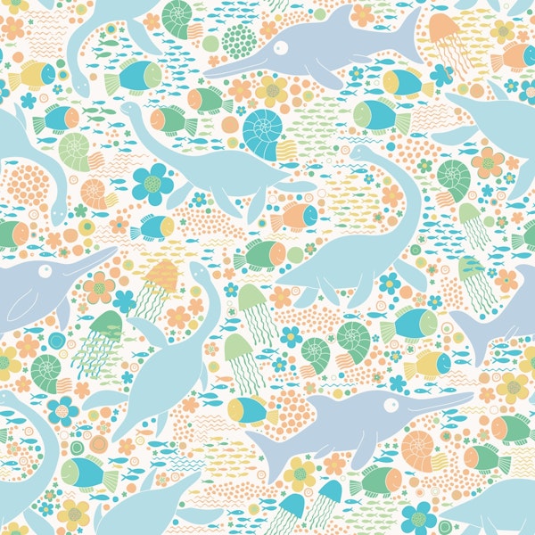 Swimming with plesiosaurs - pastels green