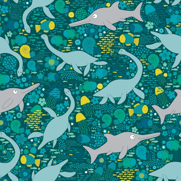 Swimming with plesiosaurs - teal and lemon