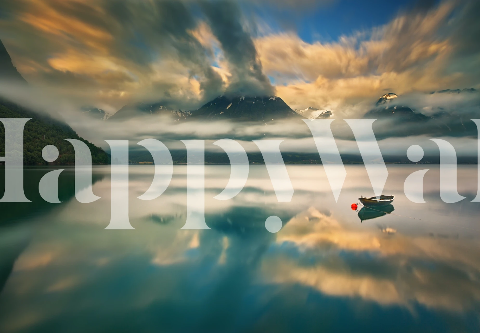 Mountain landscape wallpaper in a room