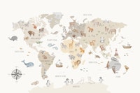Animals Around the Globe Map on Off White papel de parede