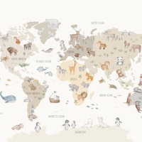 Animals Around the Globe Map on Off White tapete