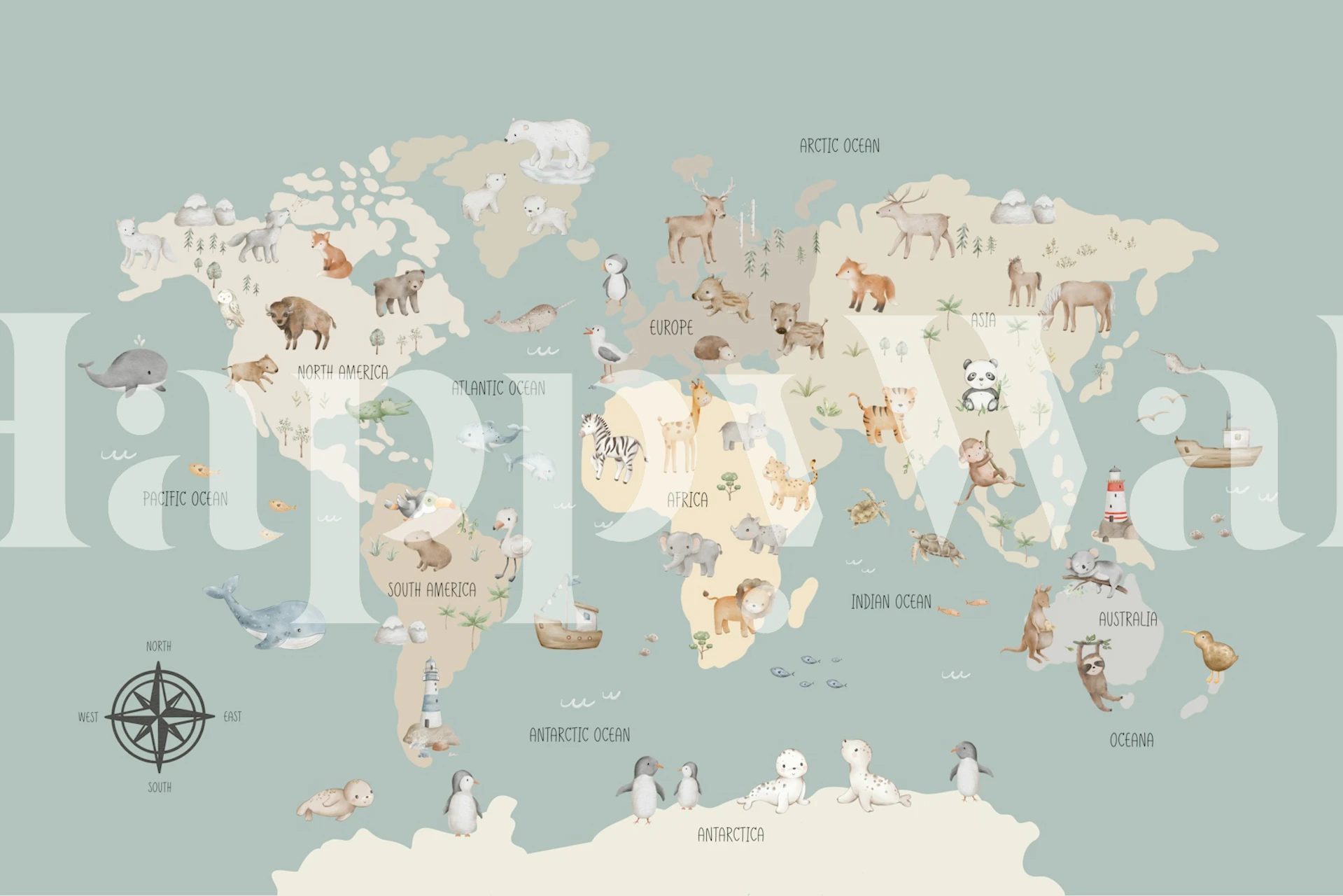 Animal Adventure World Map on Green wallpaper
