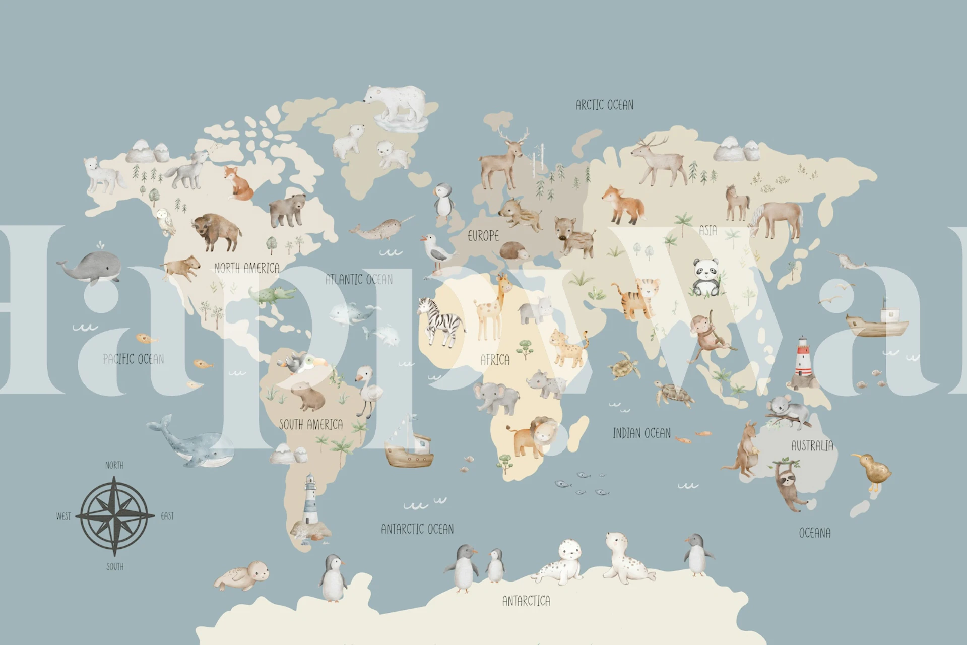 Kids Animal World Map tapetdesign