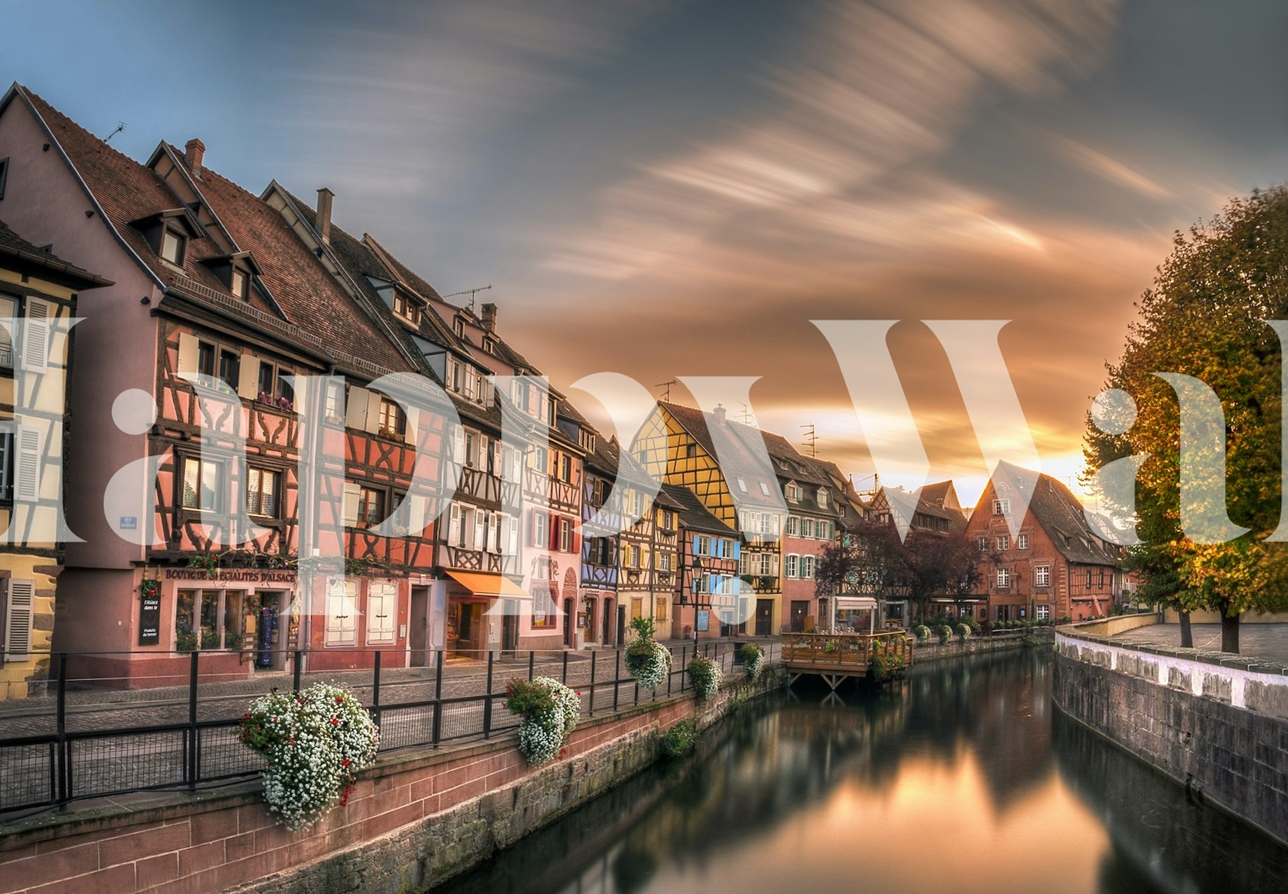 Colmar autumn scene wall mural with historic houses and fall colors