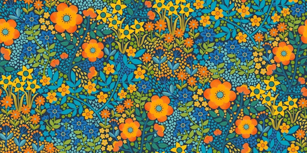 Summer flower garden - orange and blue large