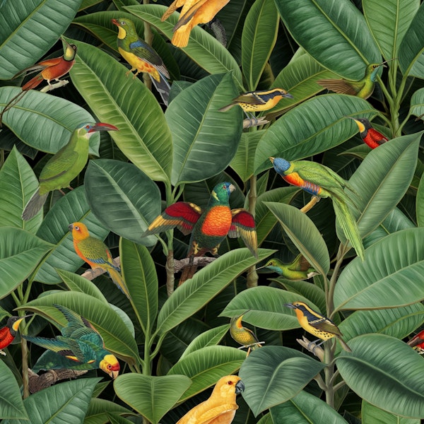 Lush Green Tropical Parrot Oasis