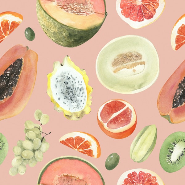 Vibrant Tropical Fruit Pattern on Pink