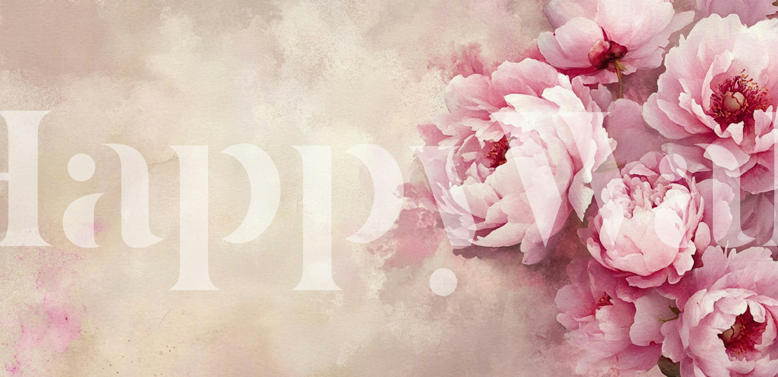 Pink peonies on soft peach background wallpaper