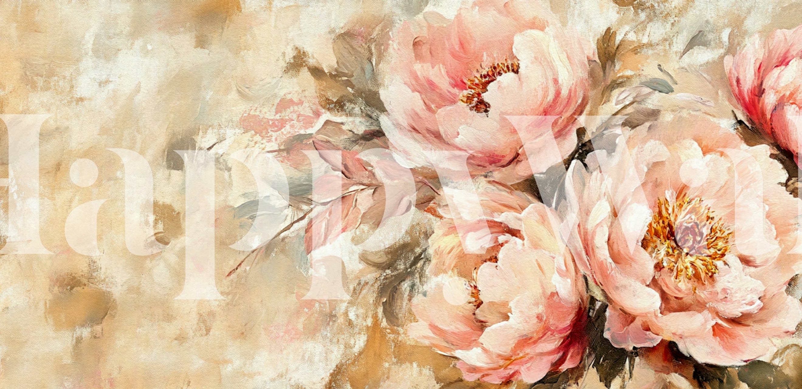 Elegant peach peony blooms wallpaper in a room