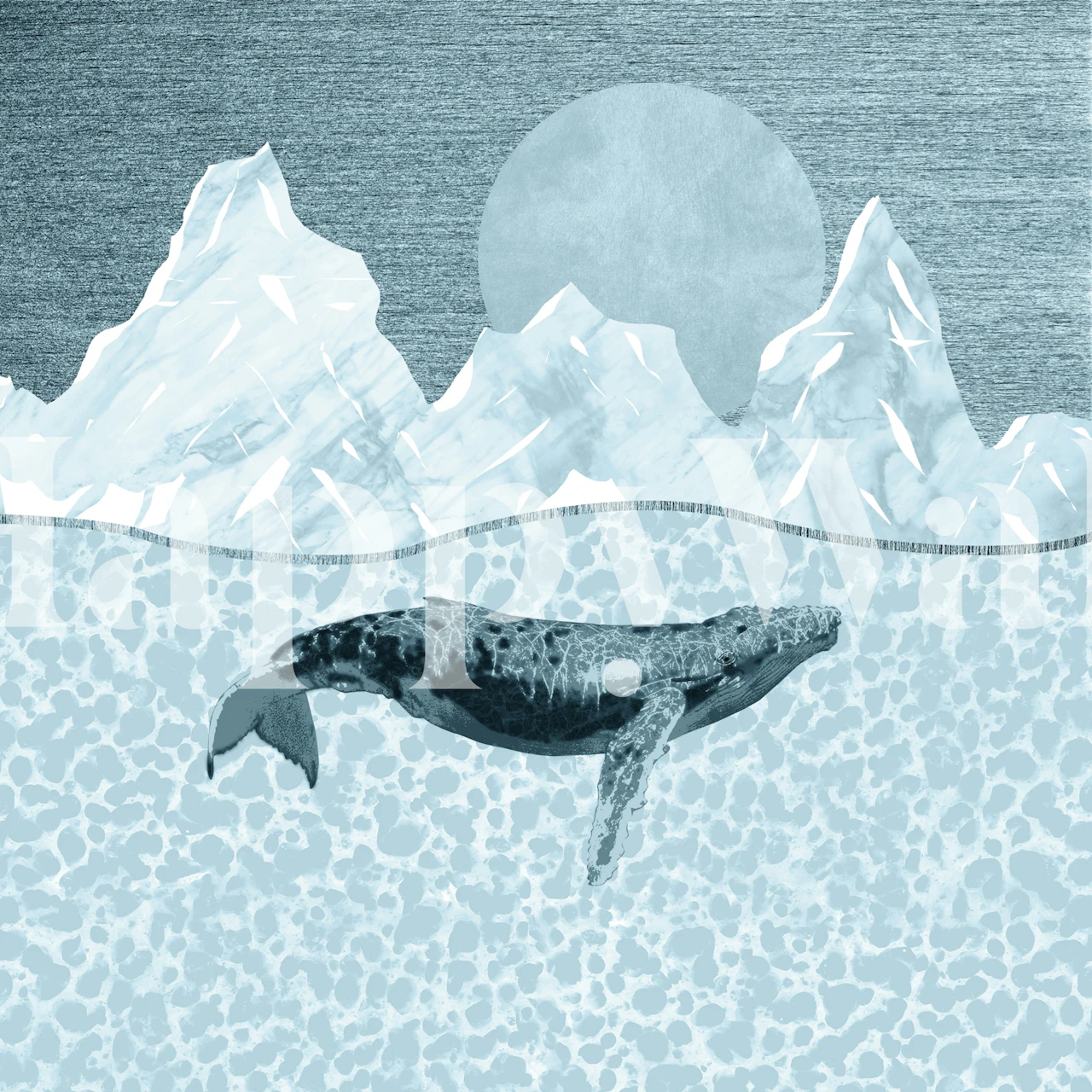 Blue whale wallpaper in a stylish room