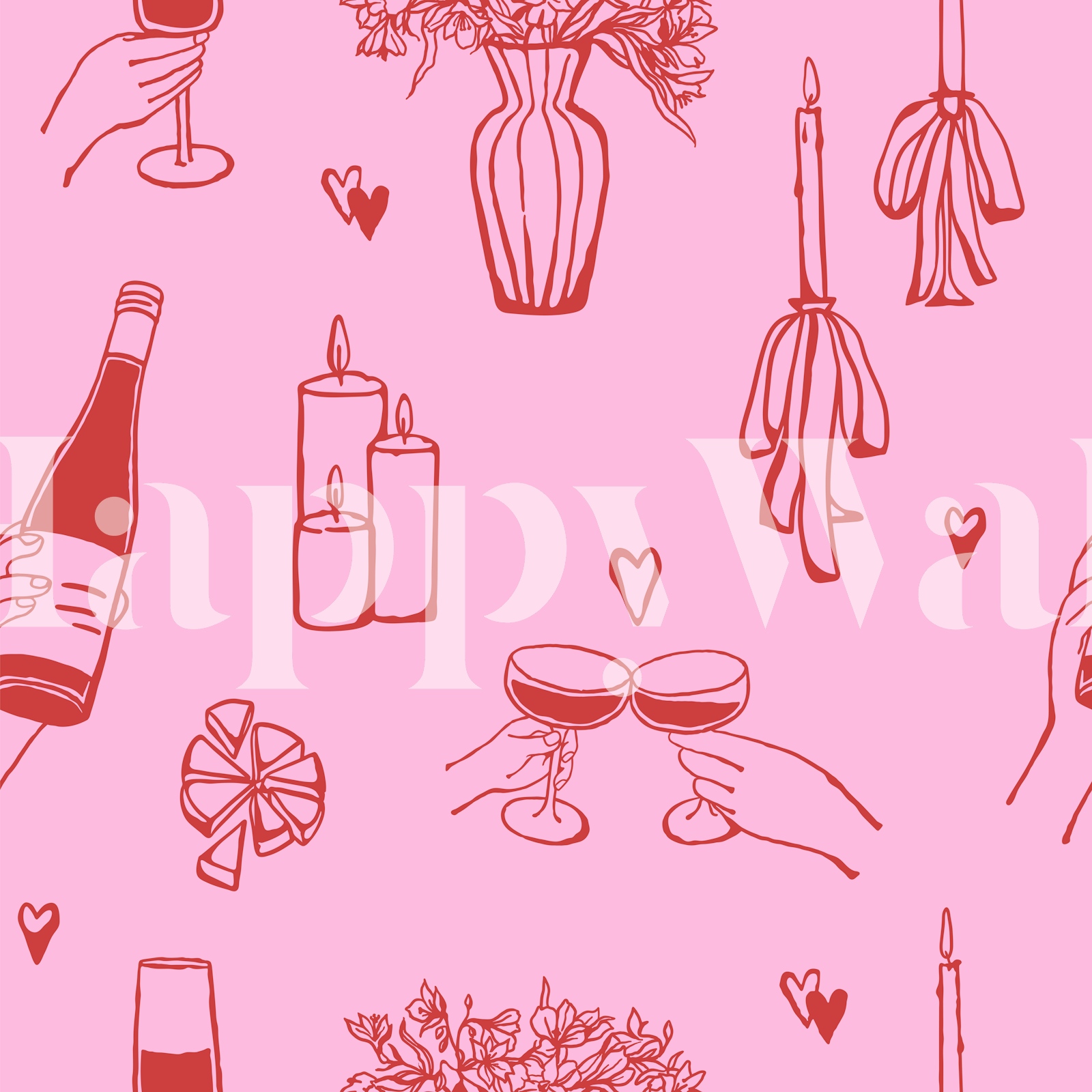 Picture of Wine Themed Pink Floral Wallpaper