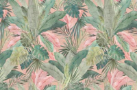 Bali Tropical watercolour Jungle leaves pink wallpaper