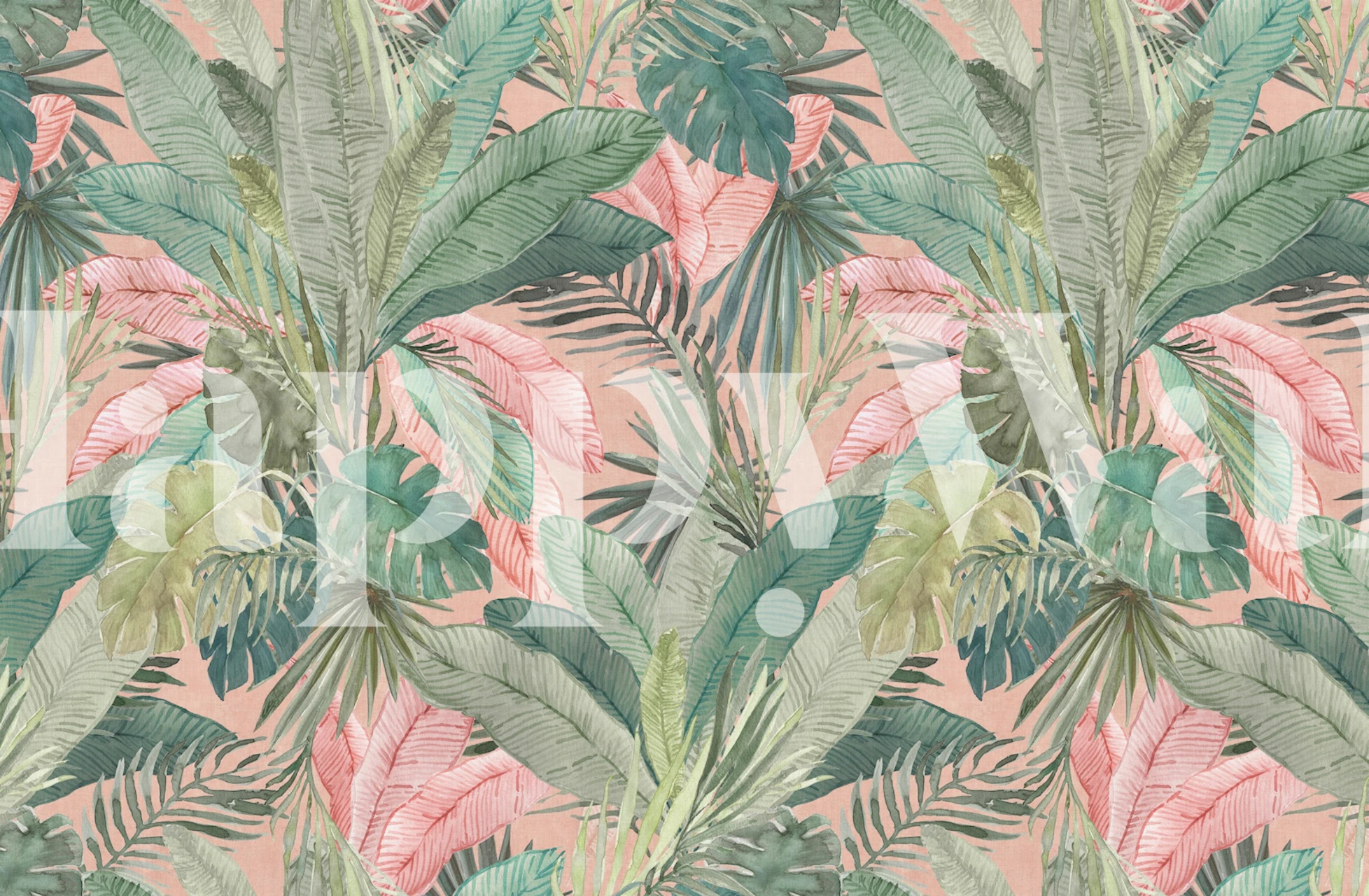 Pink tropical leaf wallpaper in a room
