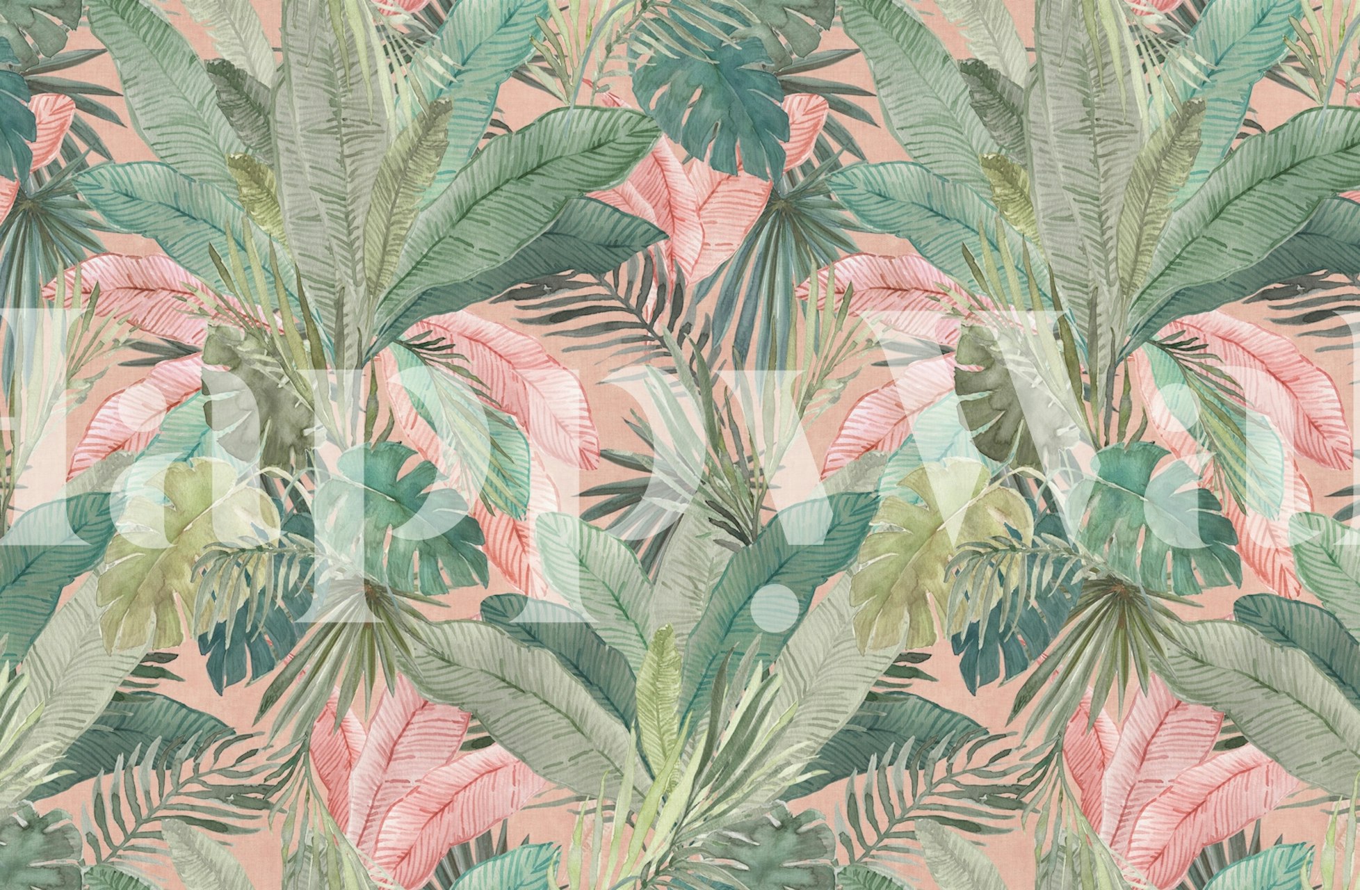Tropical watercolour jungle leaves ταπετσαρία στο δωμάτιο