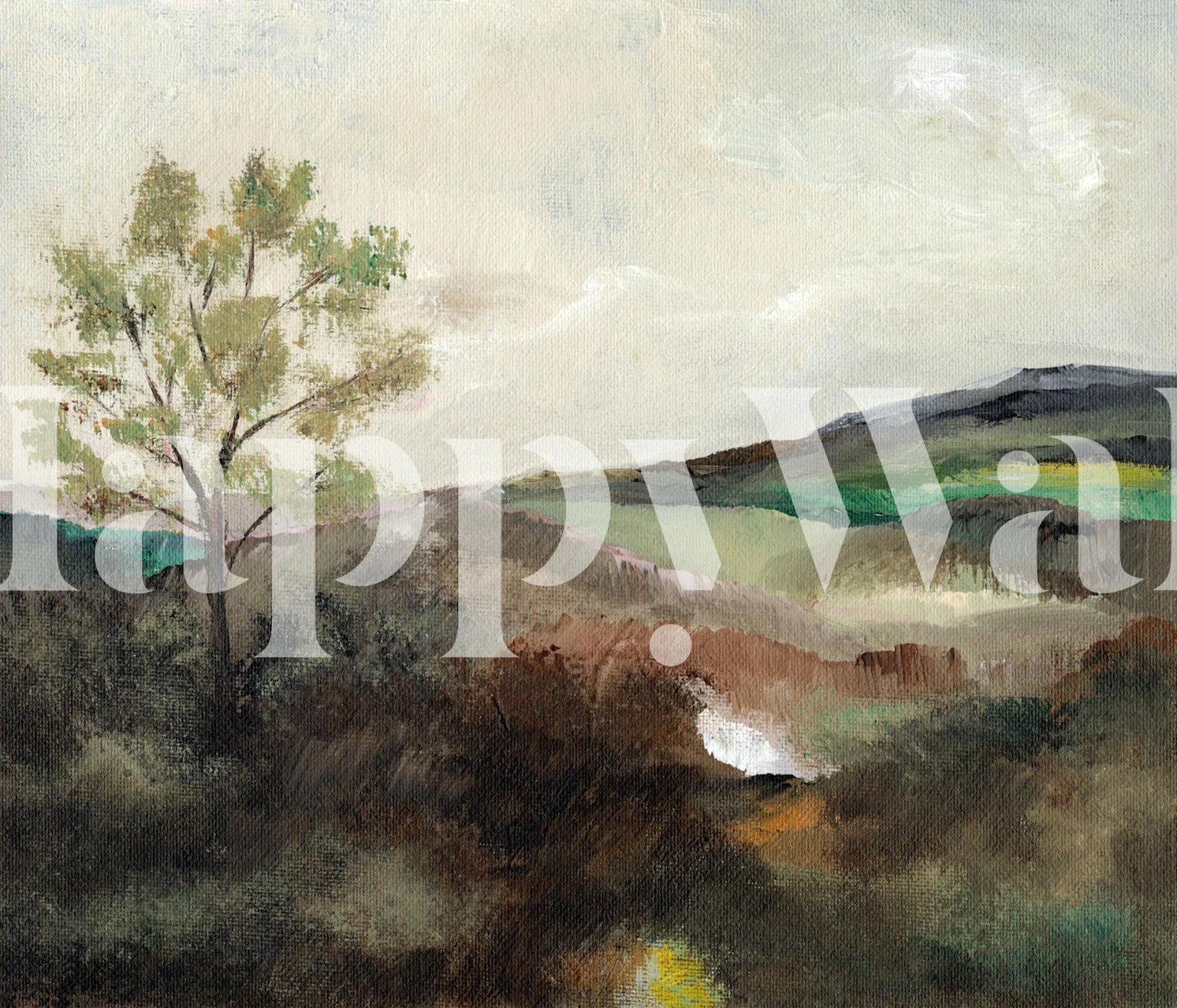 Serene Landscape Painting behang in een kamer