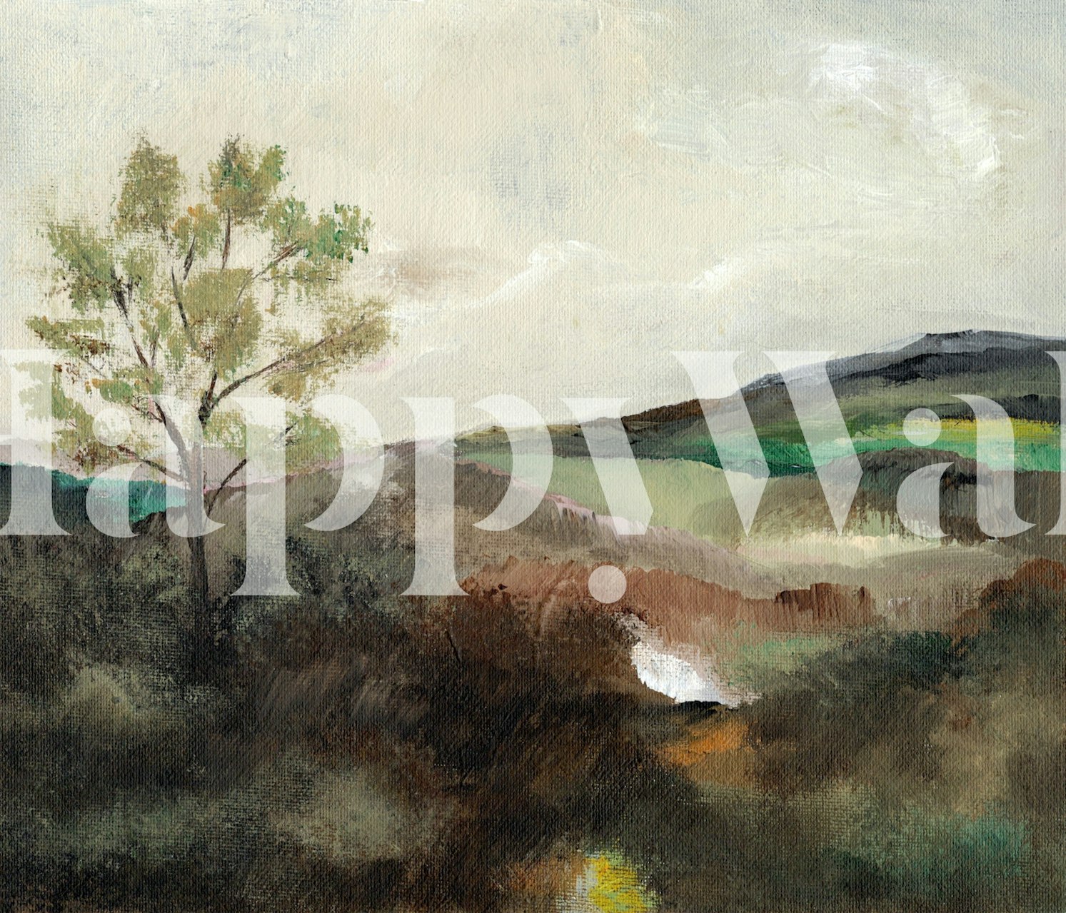 Serene Landscape Painting papel pintado en una habitación