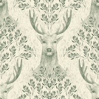 Deer in fern foliage L – forest green wallpaper
