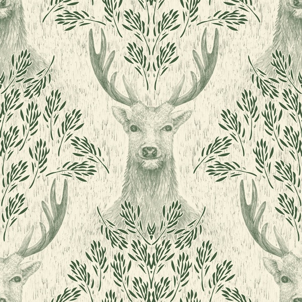 Deer in fern foliage L – forest green