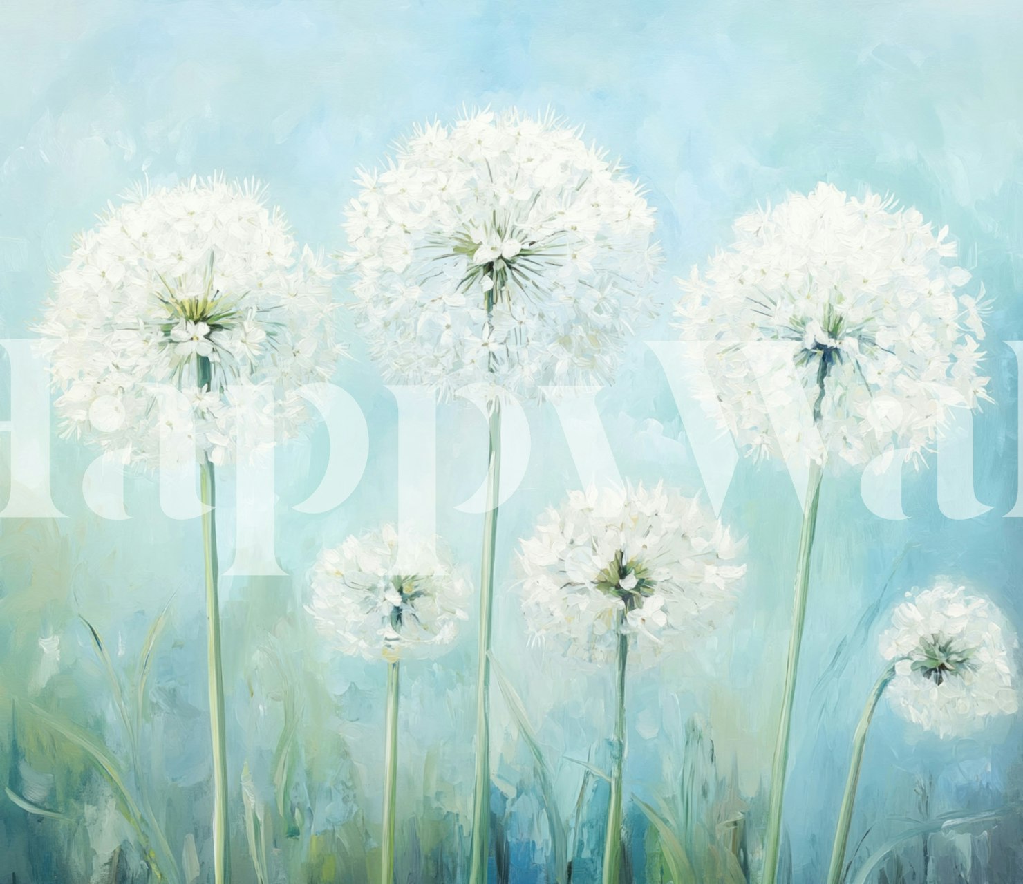 Diseño de papel pintado Dreamy Blue Dandelion Fields