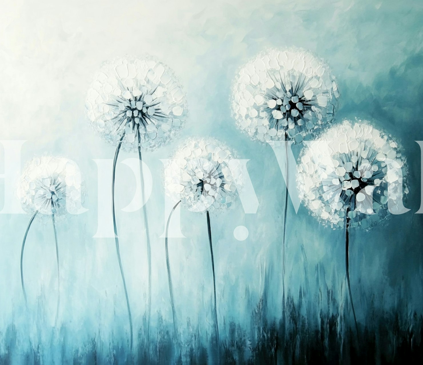 Dandelion Dreams in Blue carta da parati in una stanza