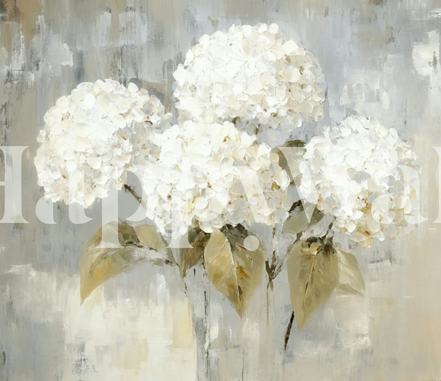Hydrangea flowers in soft white and muted earthy hues wallpaper