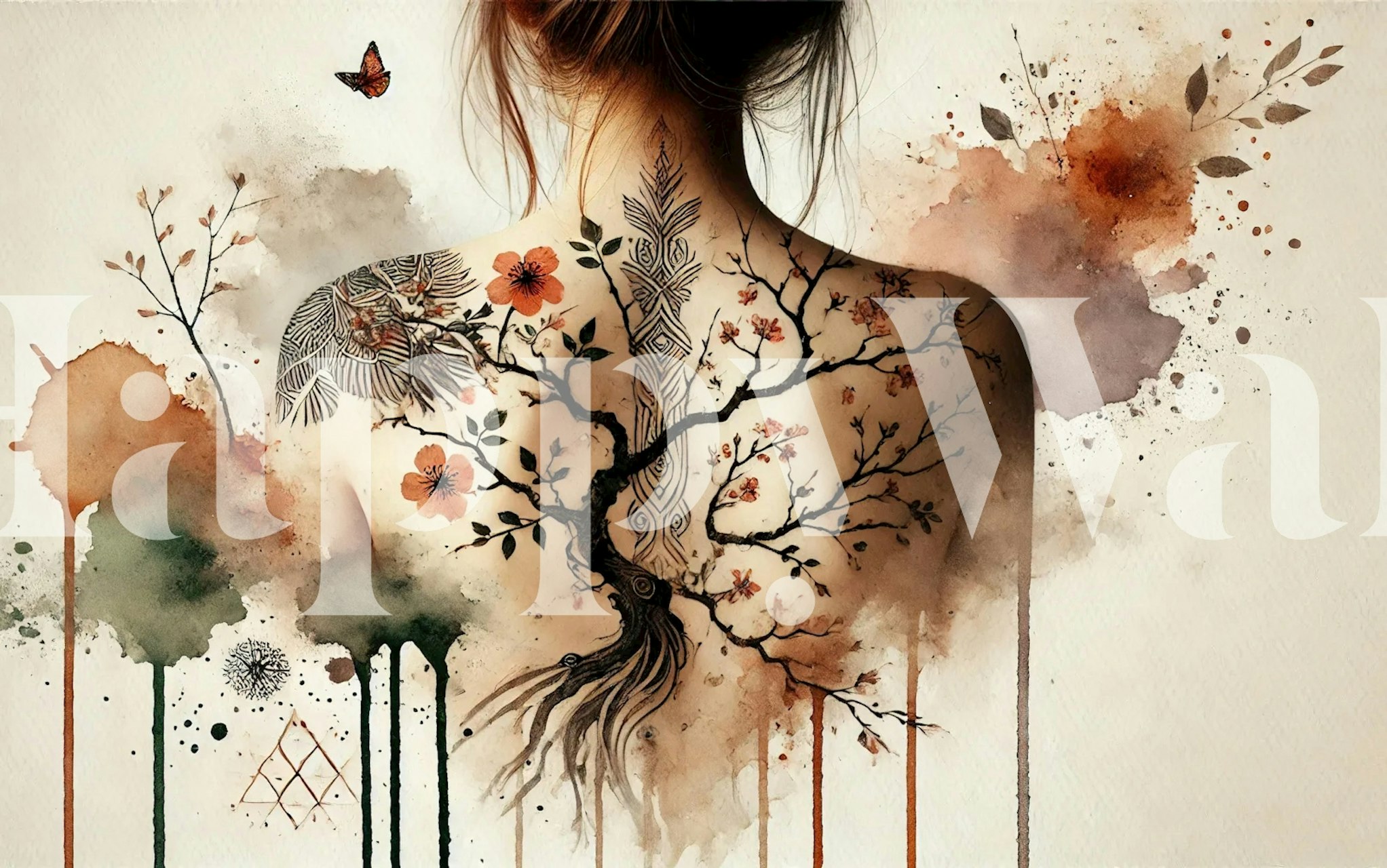 Ταπετσαρία Nature's Tattoo Art σε ένα δωμάτιο