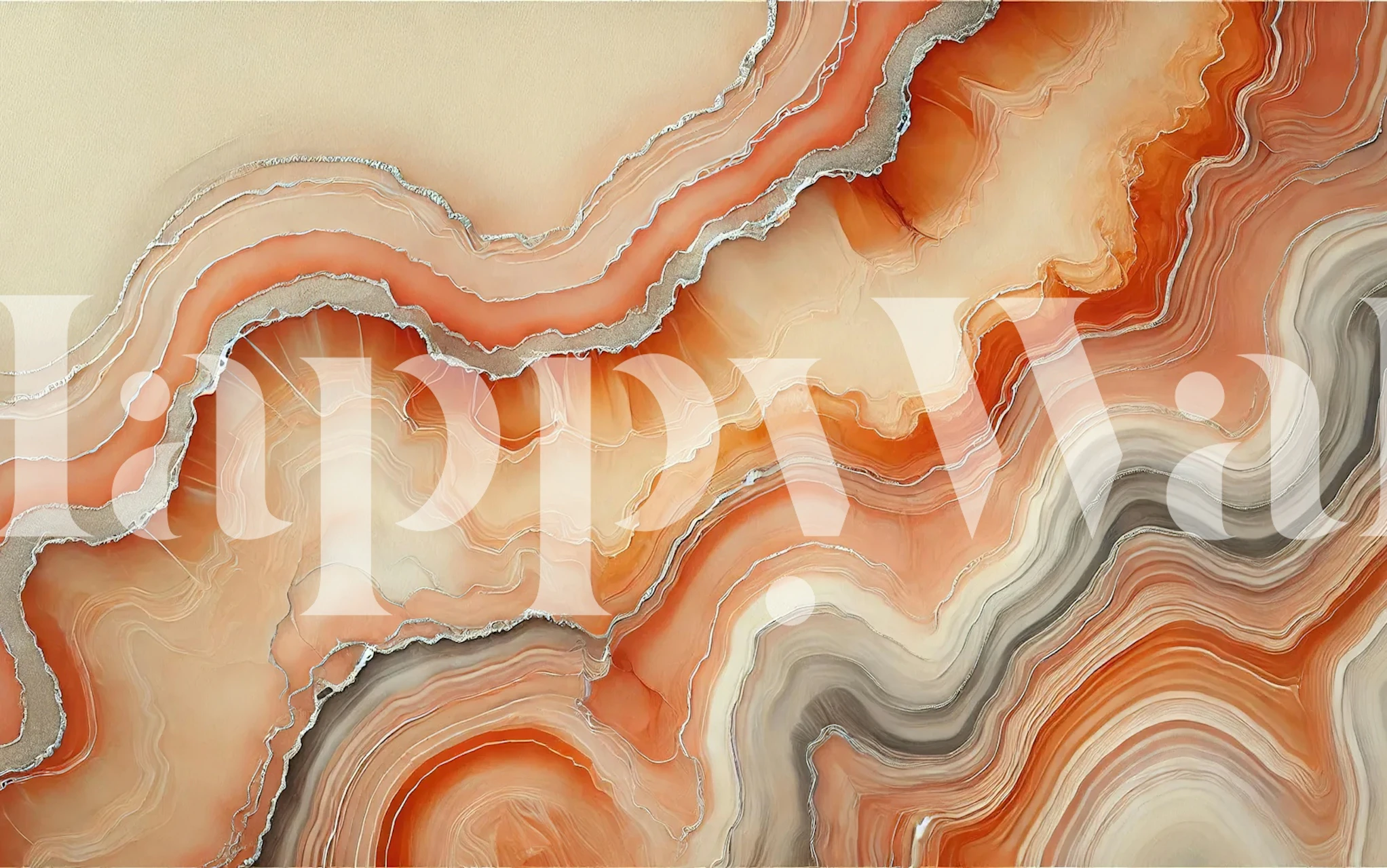 Earthy agate pattern in warm orange, gray, and beige tones wallpaper