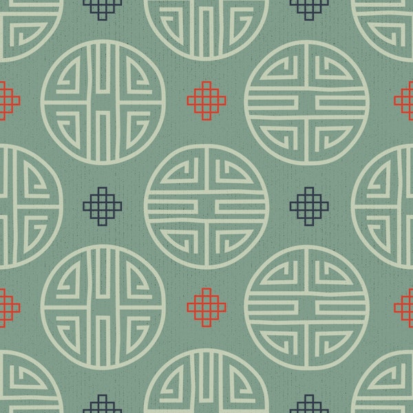 Asian ornaments sage green