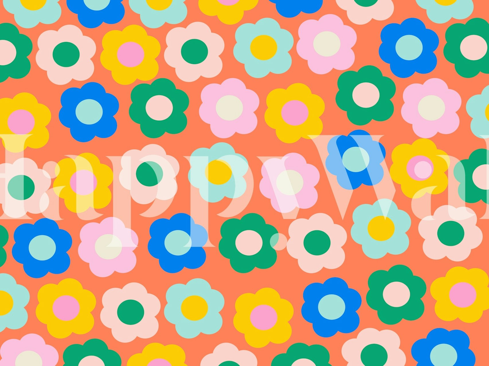 Playful Retro Floral Pattern in Orange em um quarto