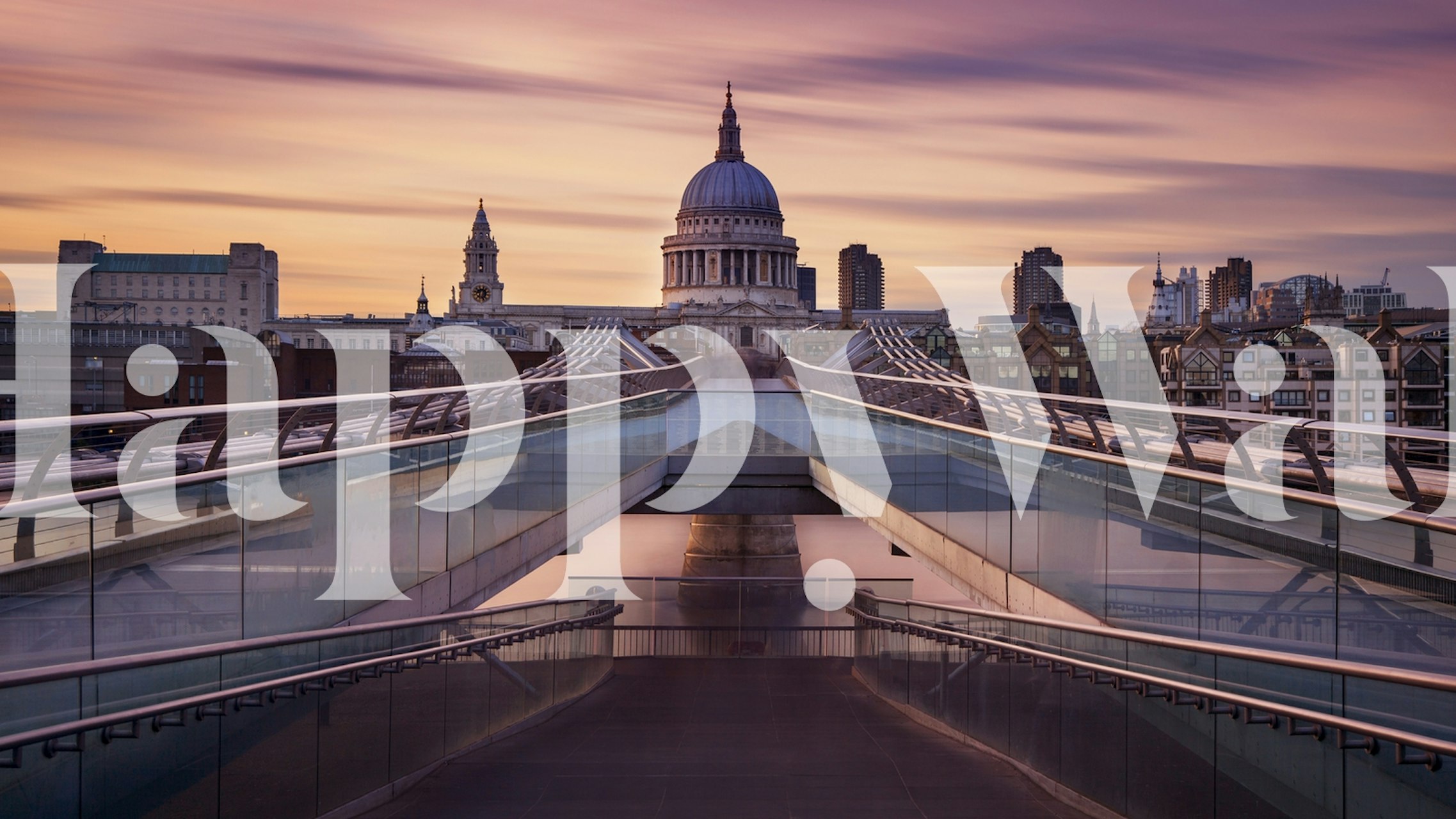 Millennium Bridge leading towards St Paul's Cathedral at sunset wallpaper