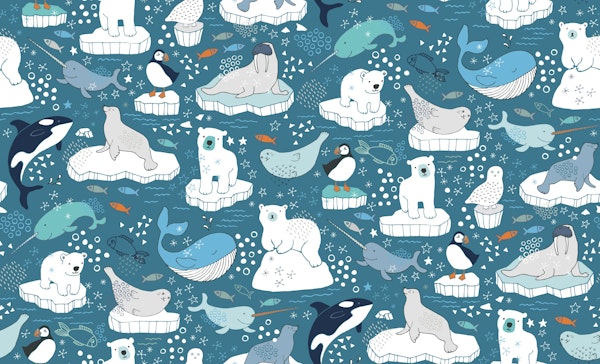 Arctic Animals - teal and orange - large