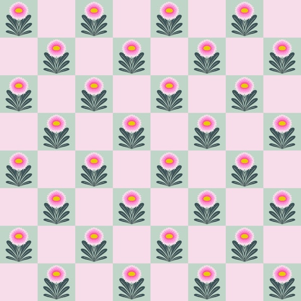Chrysanthemum grid - pink and mint