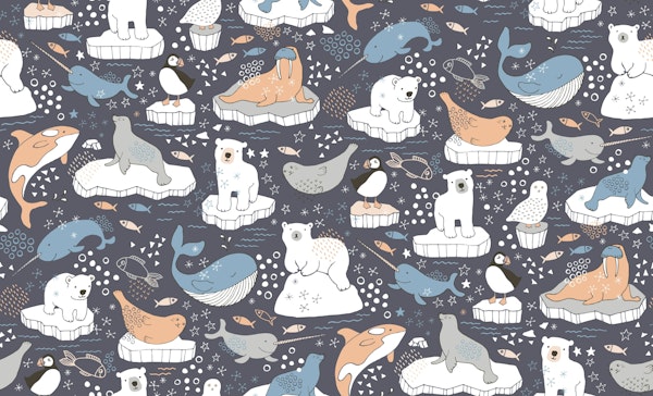 Arctic Animals - peach and charcoal large