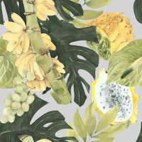 Exotic Fruits & Jungle Leaves Pattern carta da parati