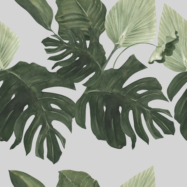 Monstera & Palm Leaves on Gray