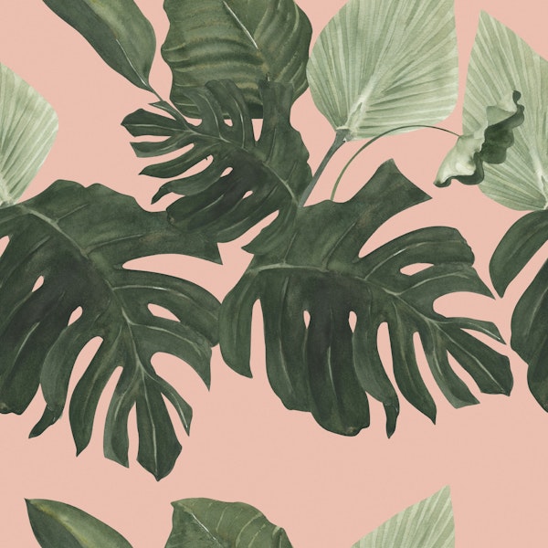 Watercolor Monstera & Palm Leaves Pattern