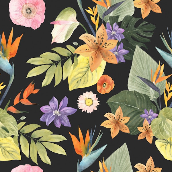 Watercolor Floral Jungle Pattern