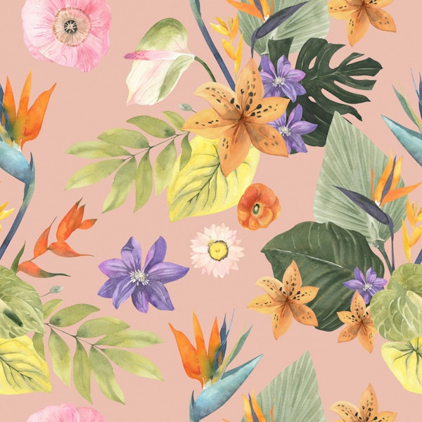 Paradise Flowers & Palm Leaves