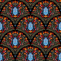 Bugs and flowers - blue and orange papel de parede