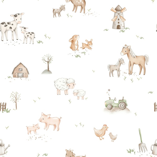 Charming Farmyard Friends on White Small