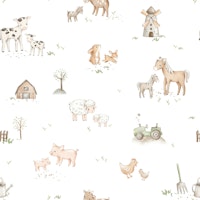 Charming Farmyard Animals on White Large tapete