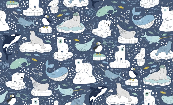 Arctic Animals - navy and mustard large