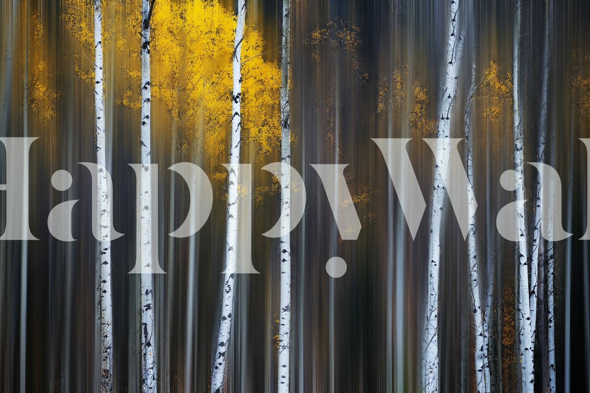 Höstens skog tapet med gyllene löv och vertikala trädstammar