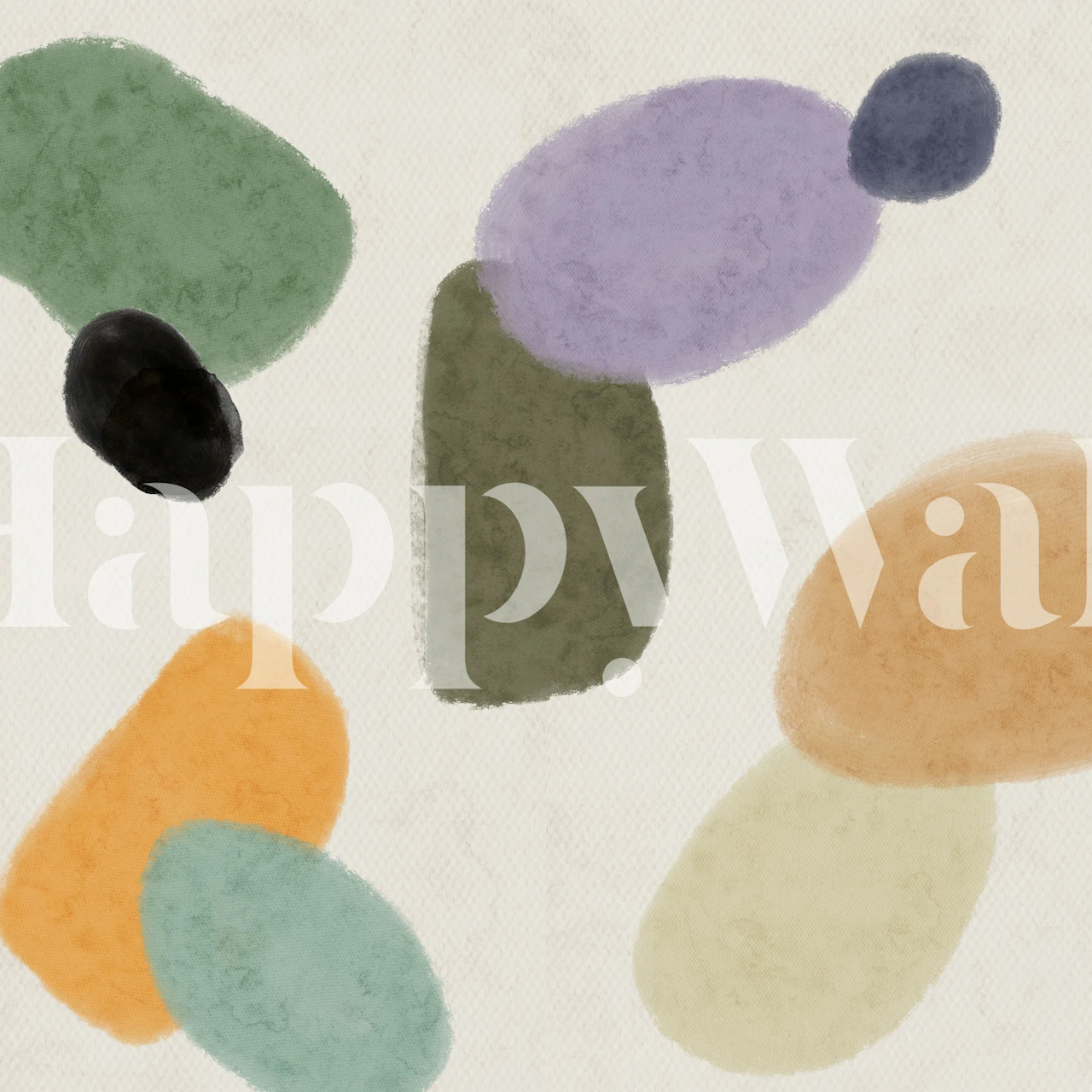 Pastel abstract shapes in green, orange, black, and purple wallpaper