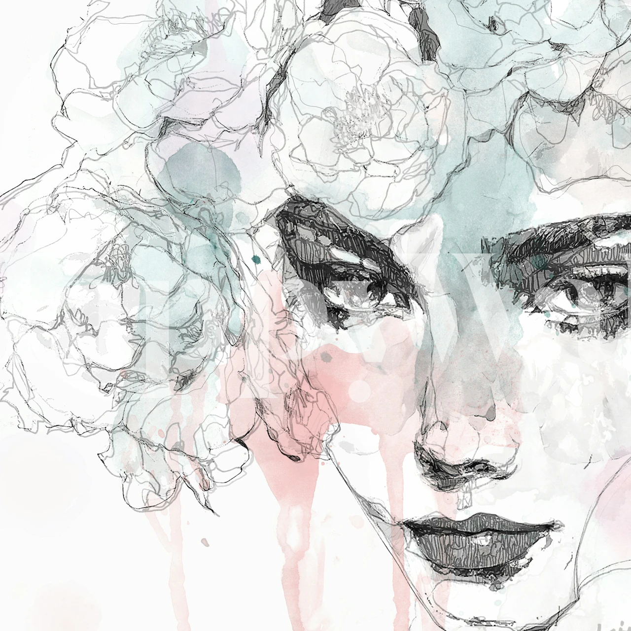 Artistic floral portrait design in soft pastel colors wallpaper