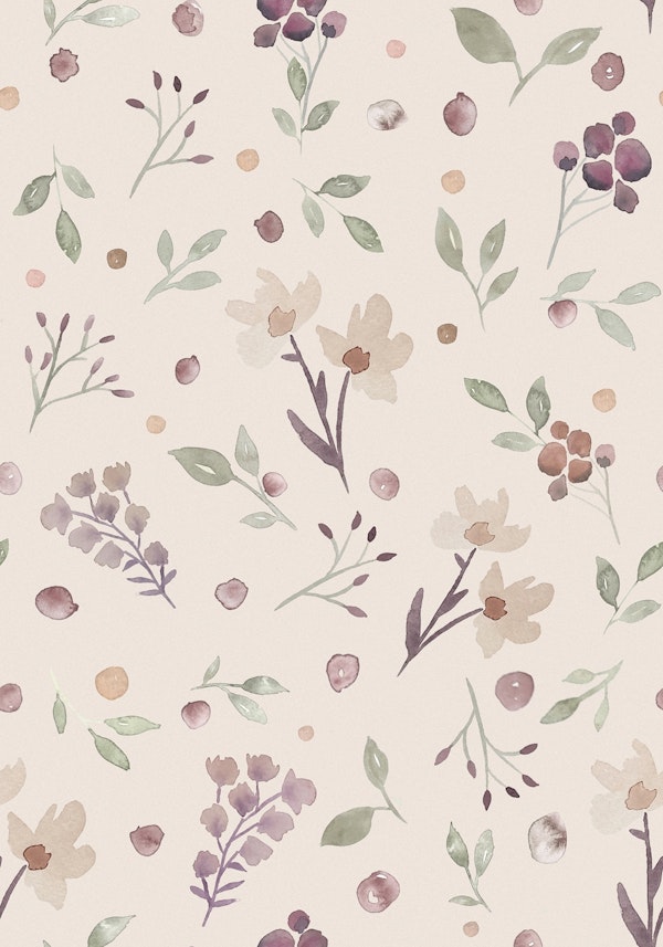 Rustic cottage flowers and leaves - beige