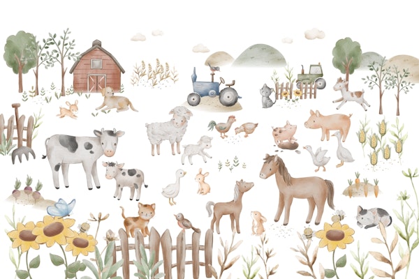 Farmyard Friends on White