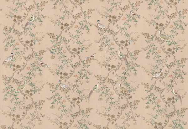 Chinoiserie birds & flowers tree - soft pink