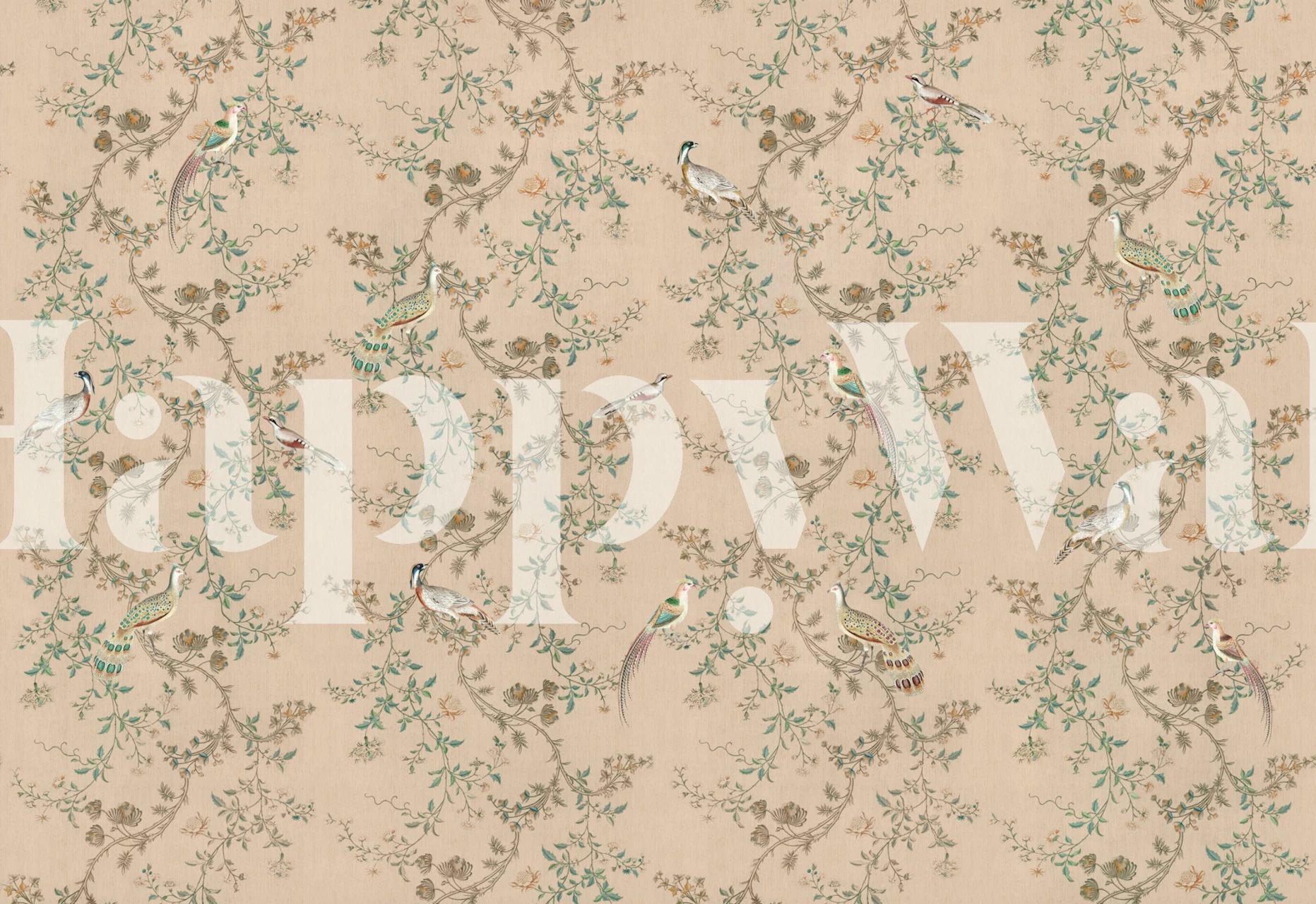 Chinoiserie birds and flowers wallpaper in a room